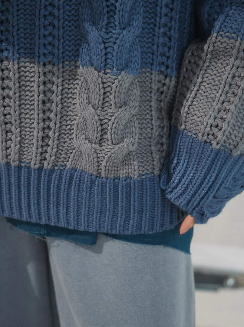 仿羊絨粗條紋毛衣