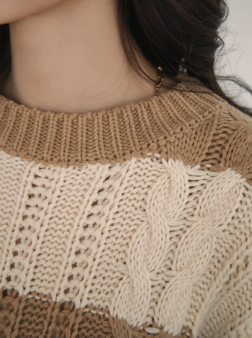 仿羊絨粗條紋毛衣