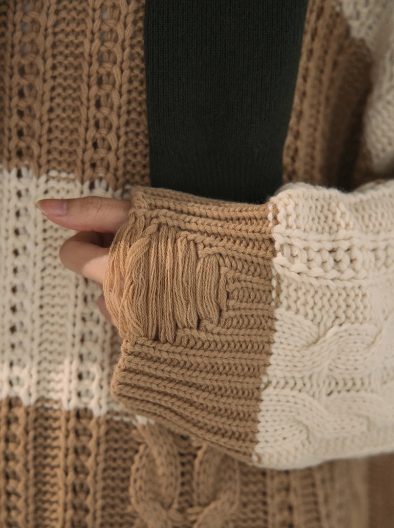 仿羊絨粗條紋毛衣