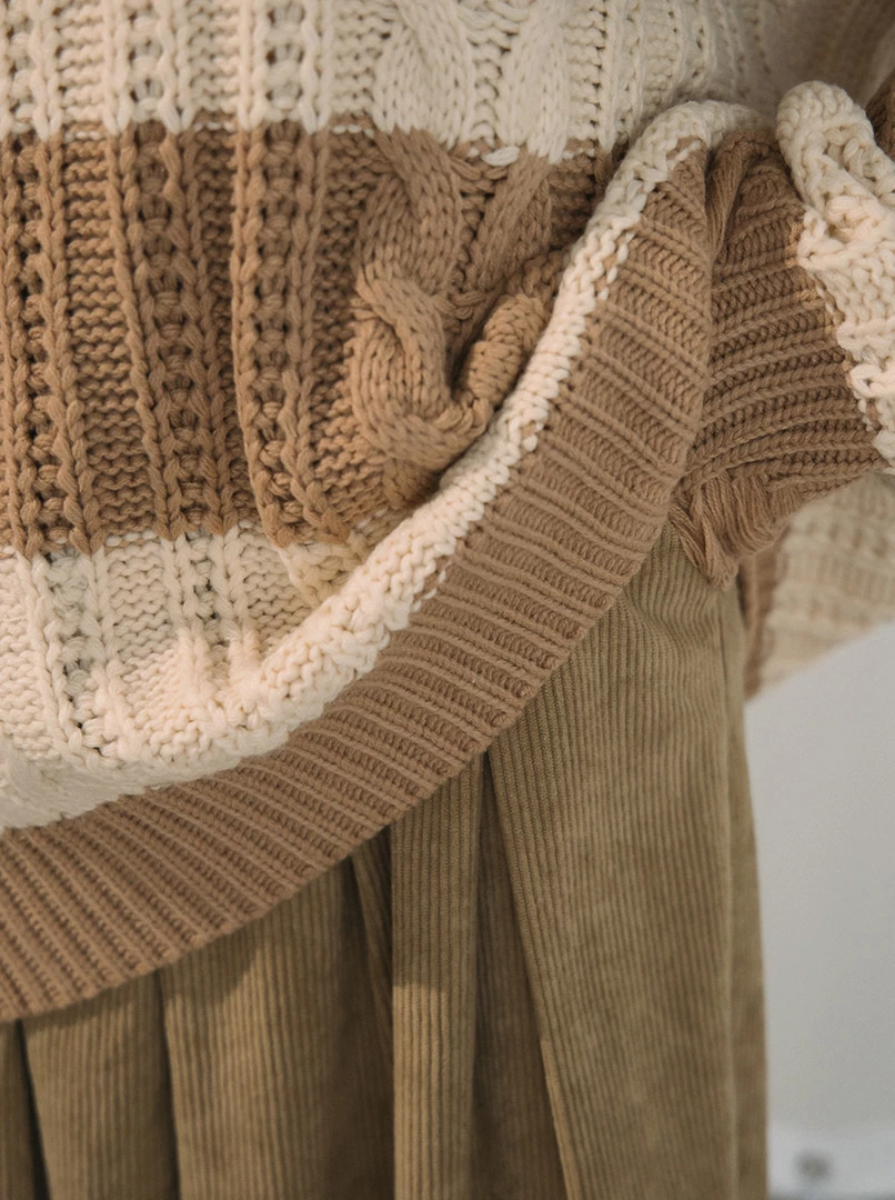 仿羊絨粗條紋毛衣