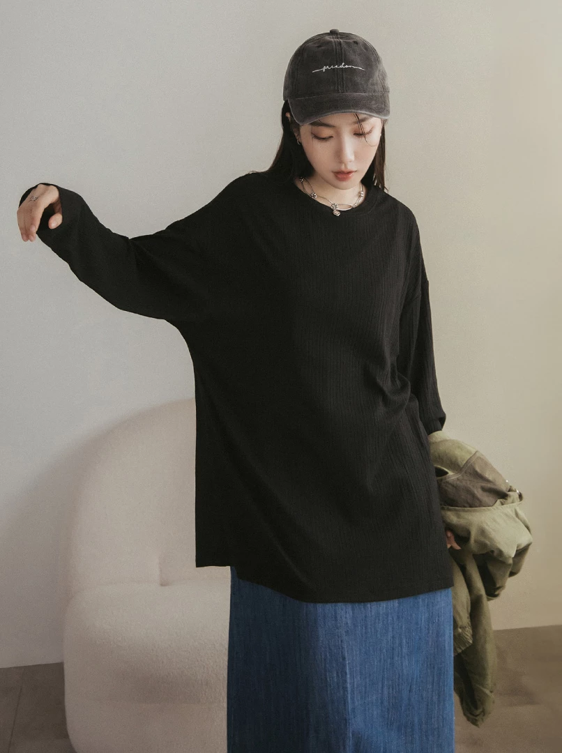 疊搭紋理長版衫