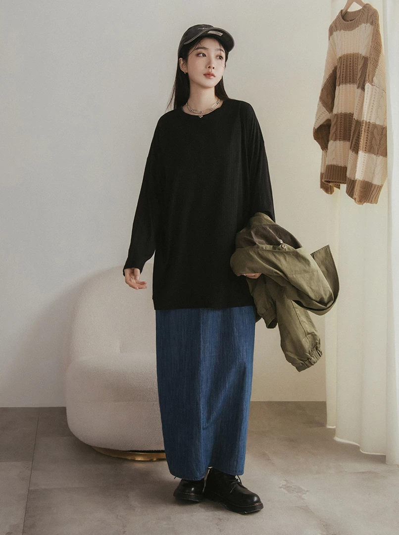疊搭紋理長版衫