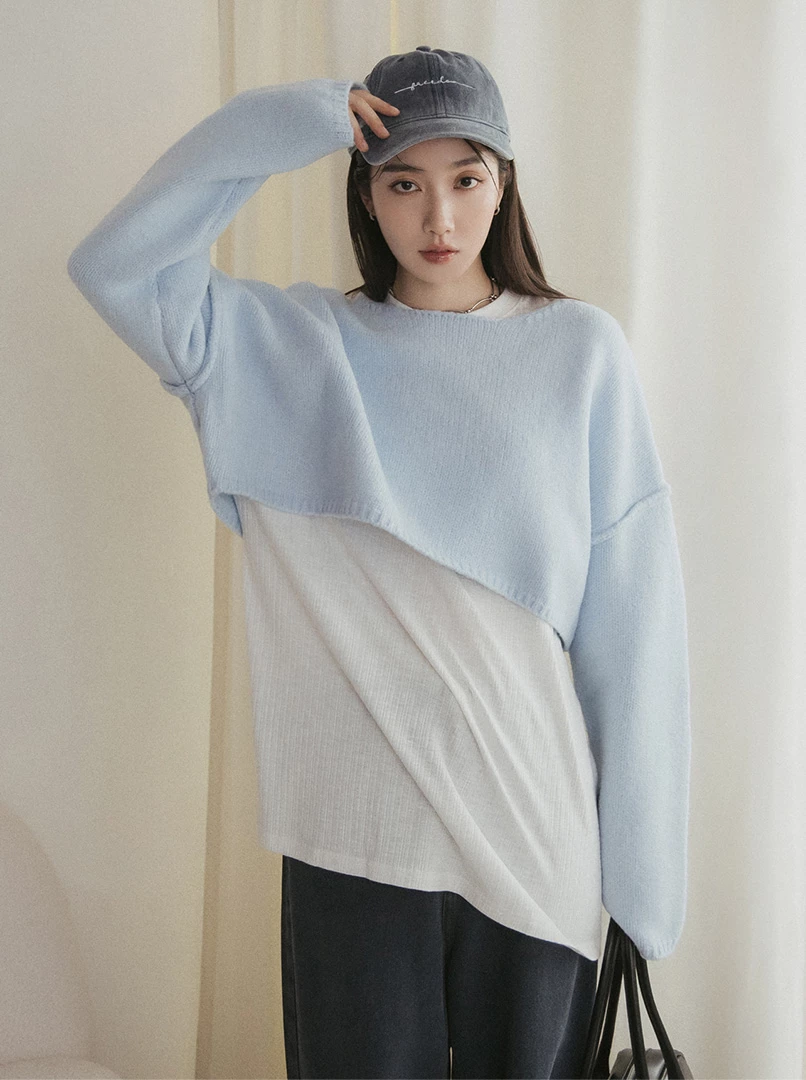 疊搭紋理長版衫