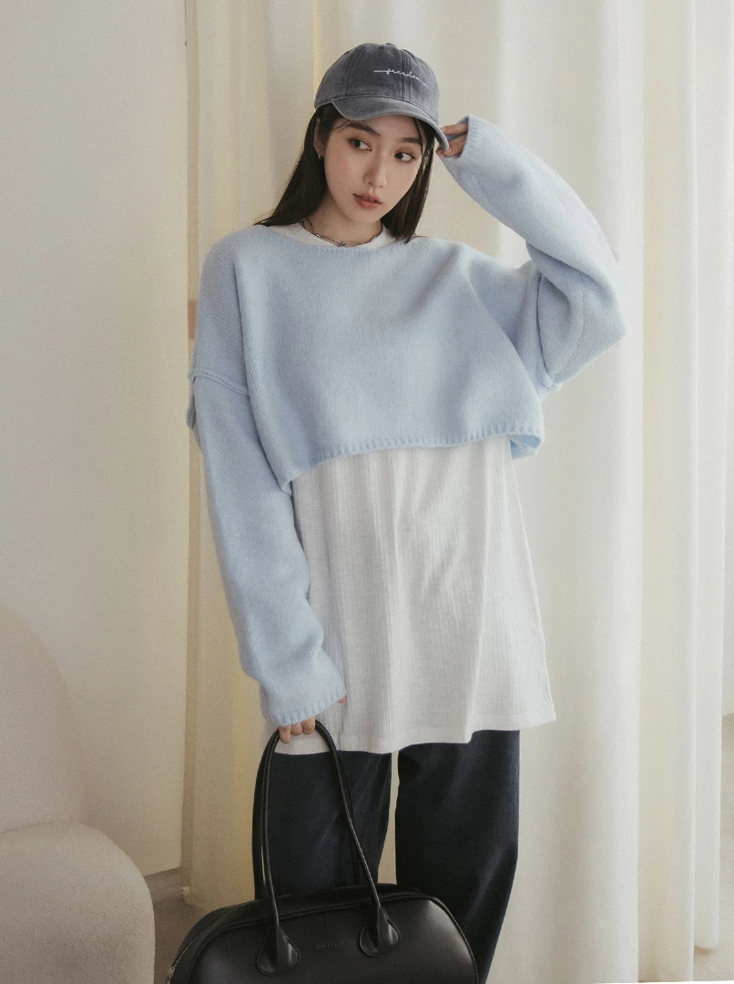 疊搭紋理長版衫