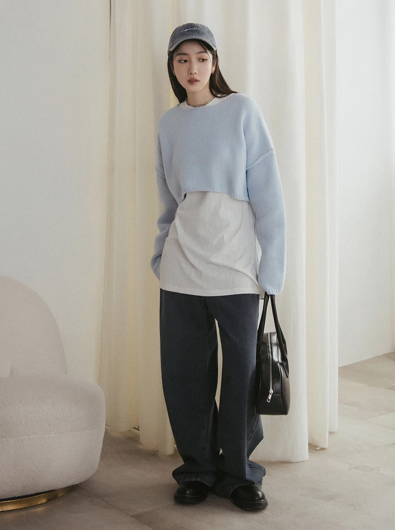 疊搭紋理長版衫