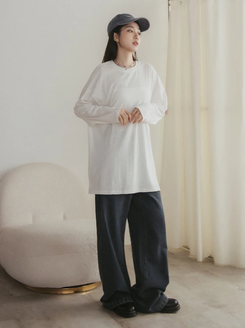 疊搭紋理長版衫