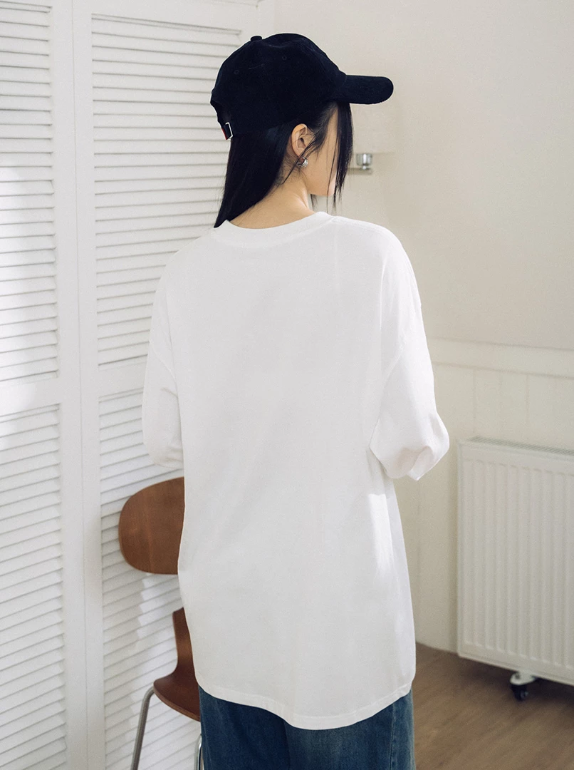 日月圖騰落肩長棉T