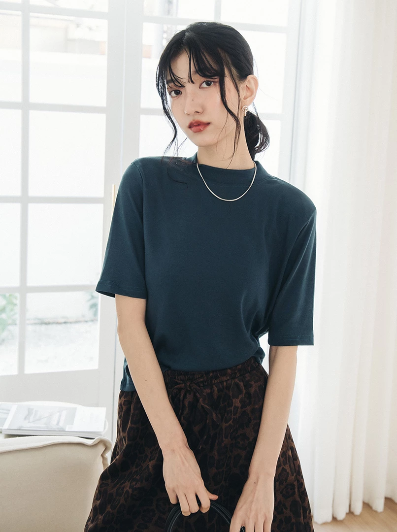 半高領五分袖T