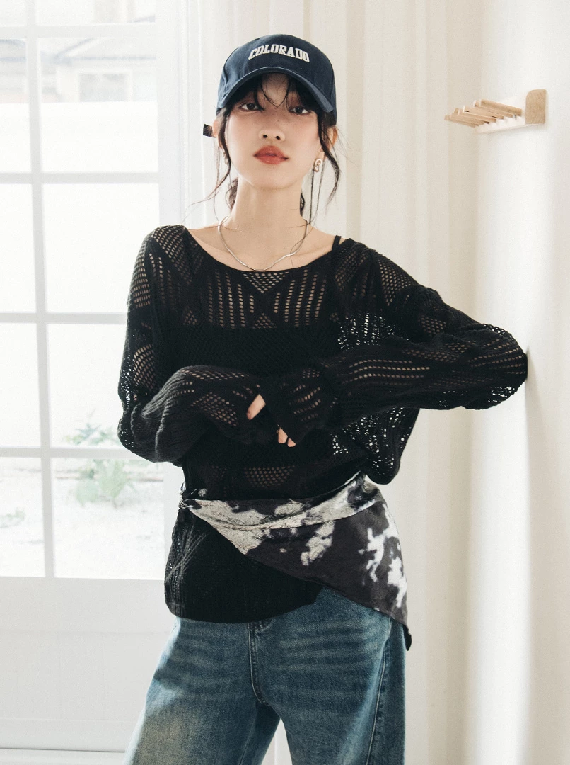 針織寬鬆縷空上衣