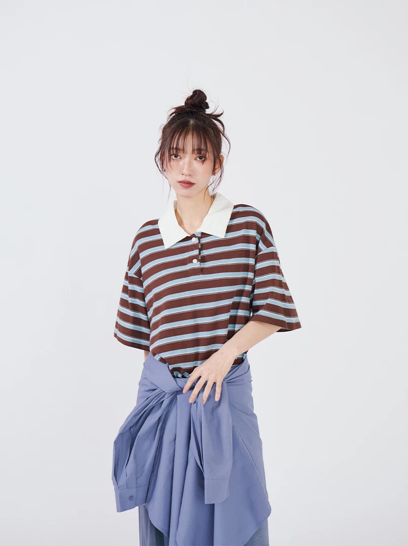 條紋POLO翻領短袖上衣