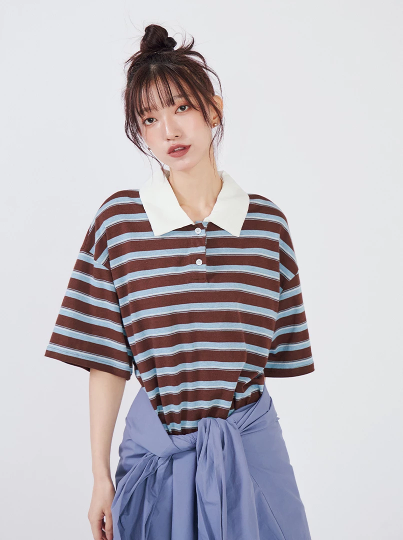 條紋POLO翻領短袖上衣