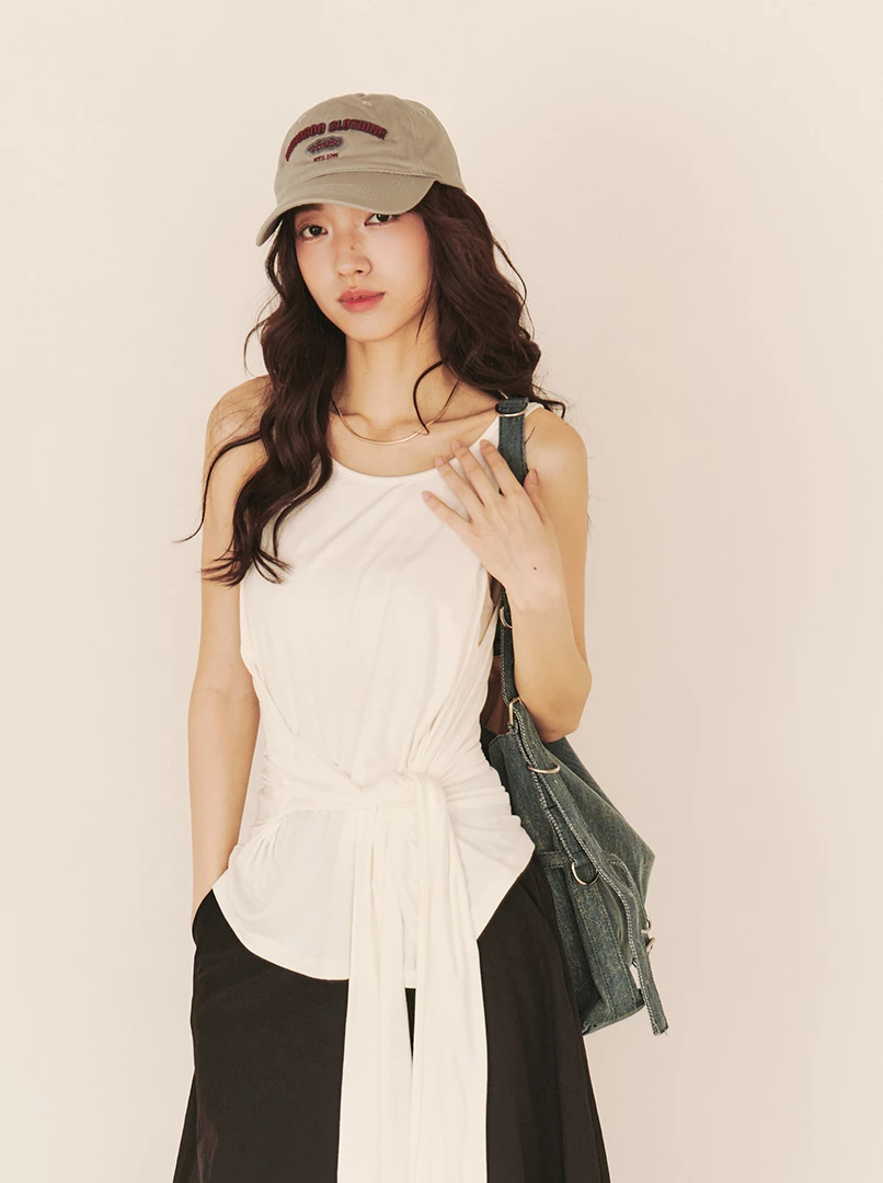 休閒綁帶U領背心上衣