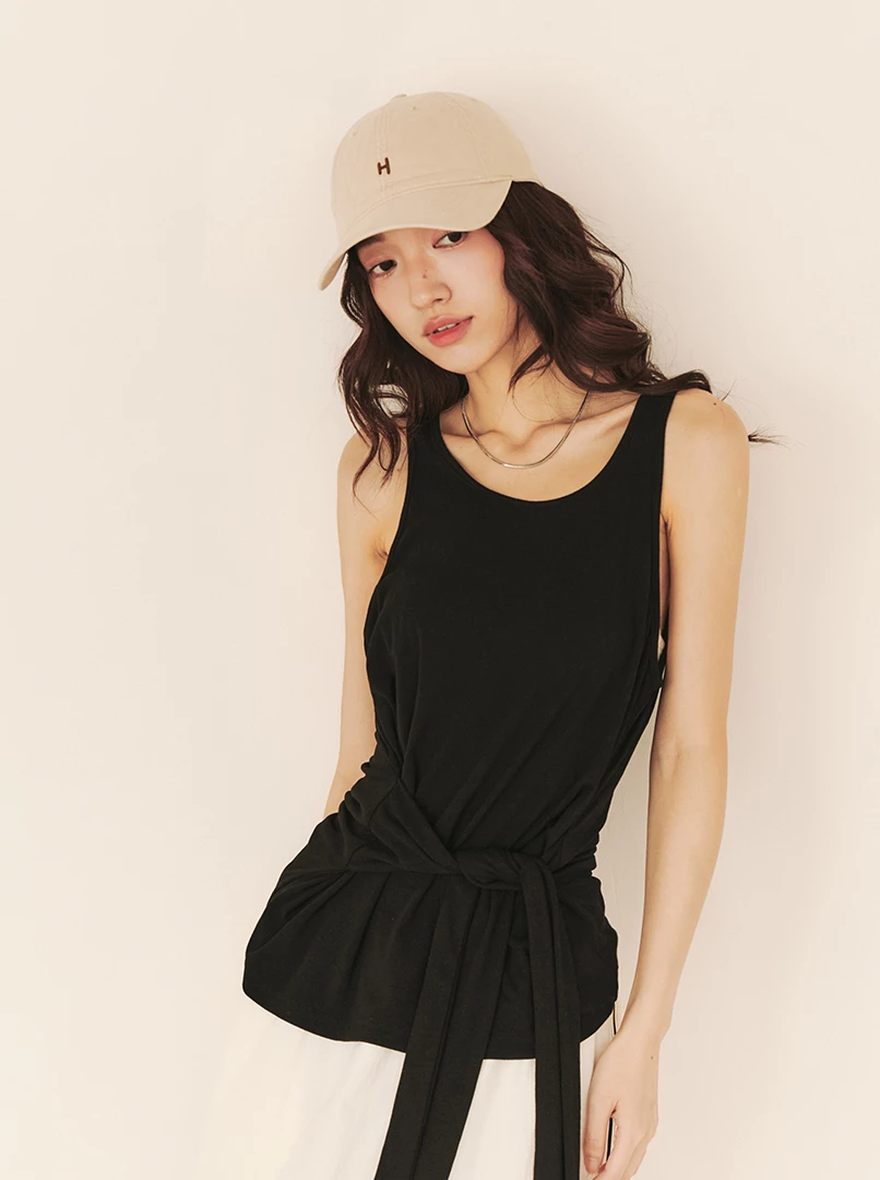 休閒綁帶U領背心上衣