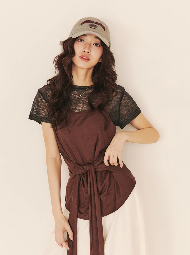 休閒綁帶U領背心上衣