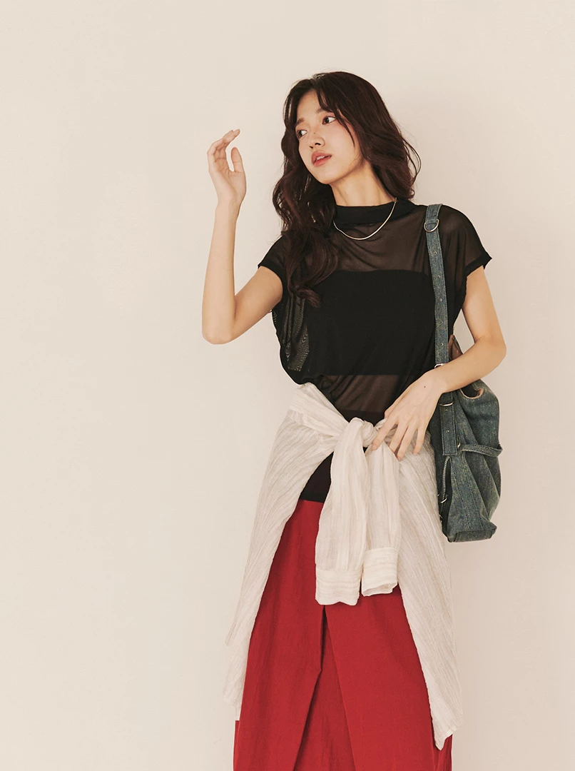 透膚感網紗兩件式上衣