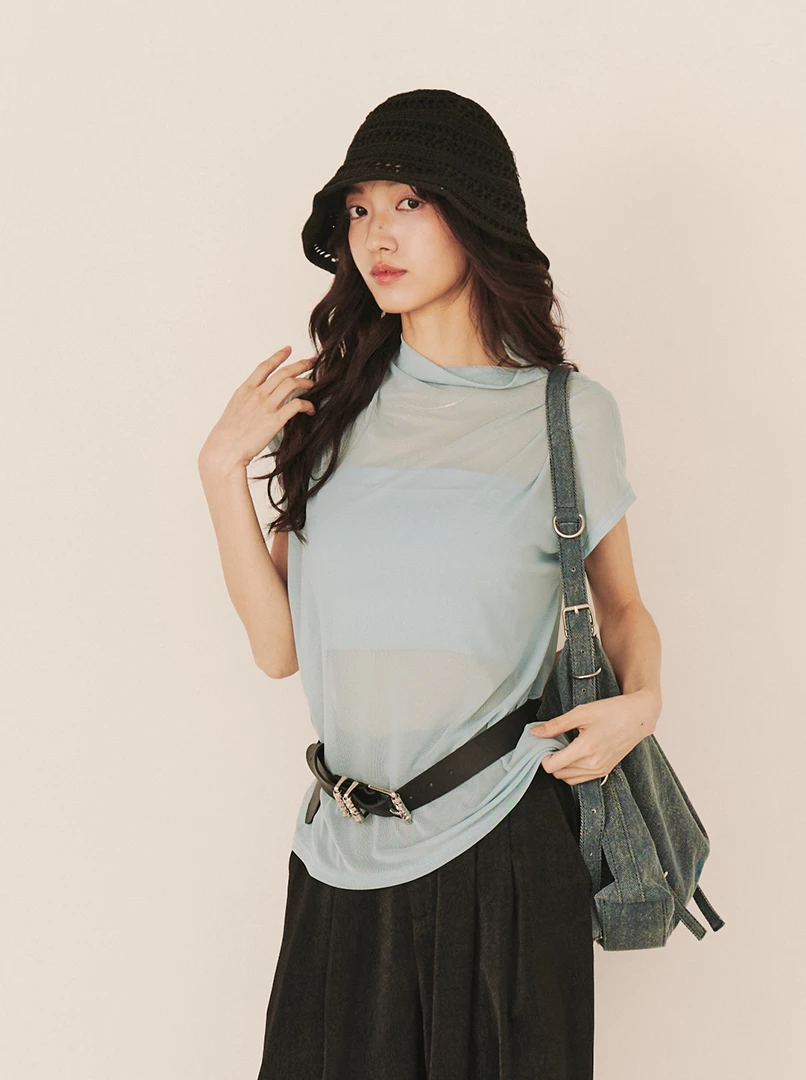 透膚感網紗兩件式上衣