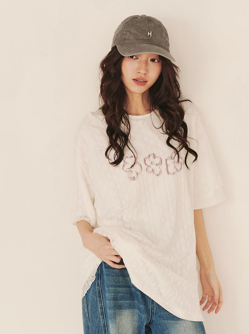 寬鬆蕾絲短袖上衣