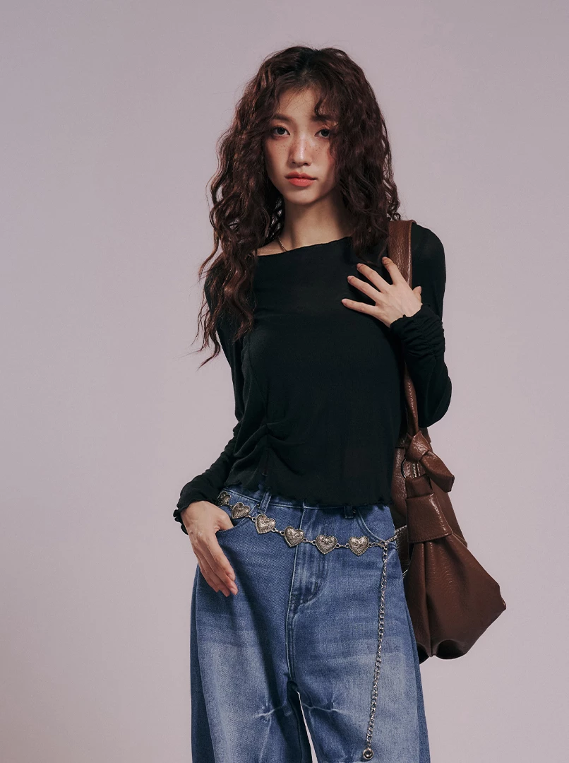 基礎百搭捲邊天絲打底衫