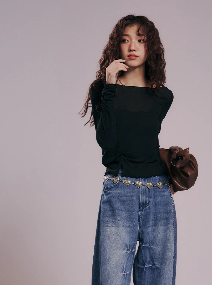 基礎百搭捲邊天絲打底衫