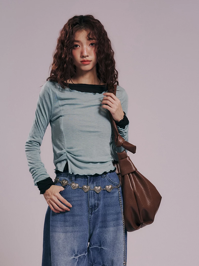 基礎百搭捲邊天絲打底衫