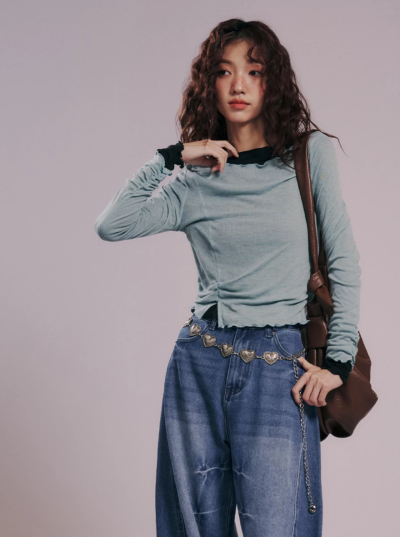 基礎百搭捲邊天絲打底衫