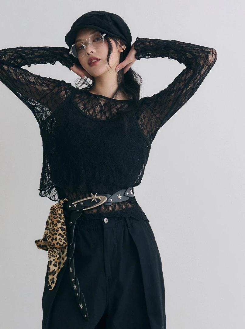 疊搭蕾絲長袖上衣