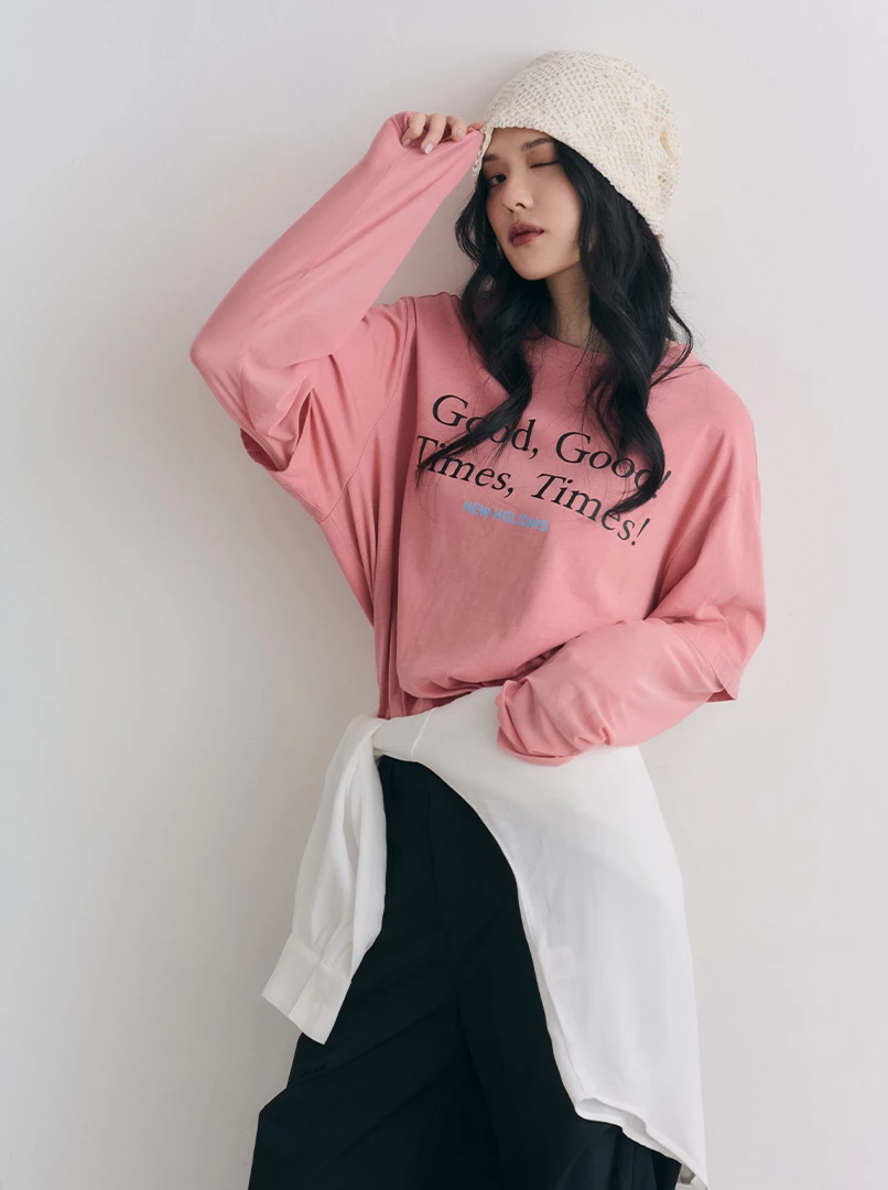 拼接兩件式字樣休閒上衣