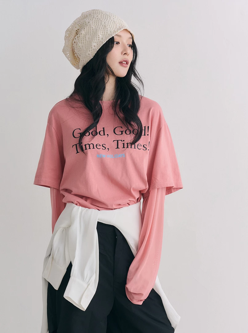 拼接兩件式字樣休閒上衣