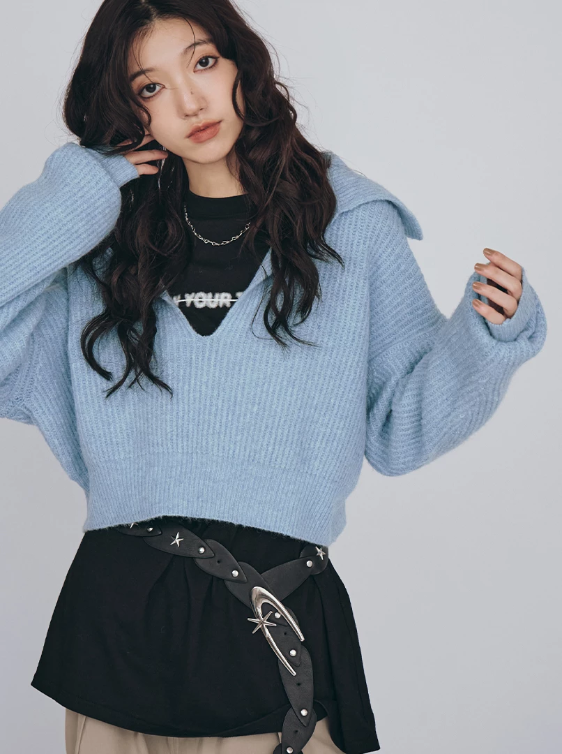 半開領懶洋洋短毛衣