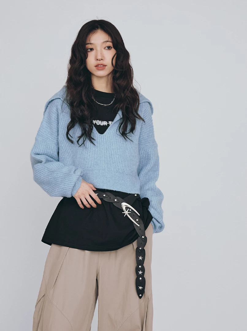 半開領懶洋洋短毛衣