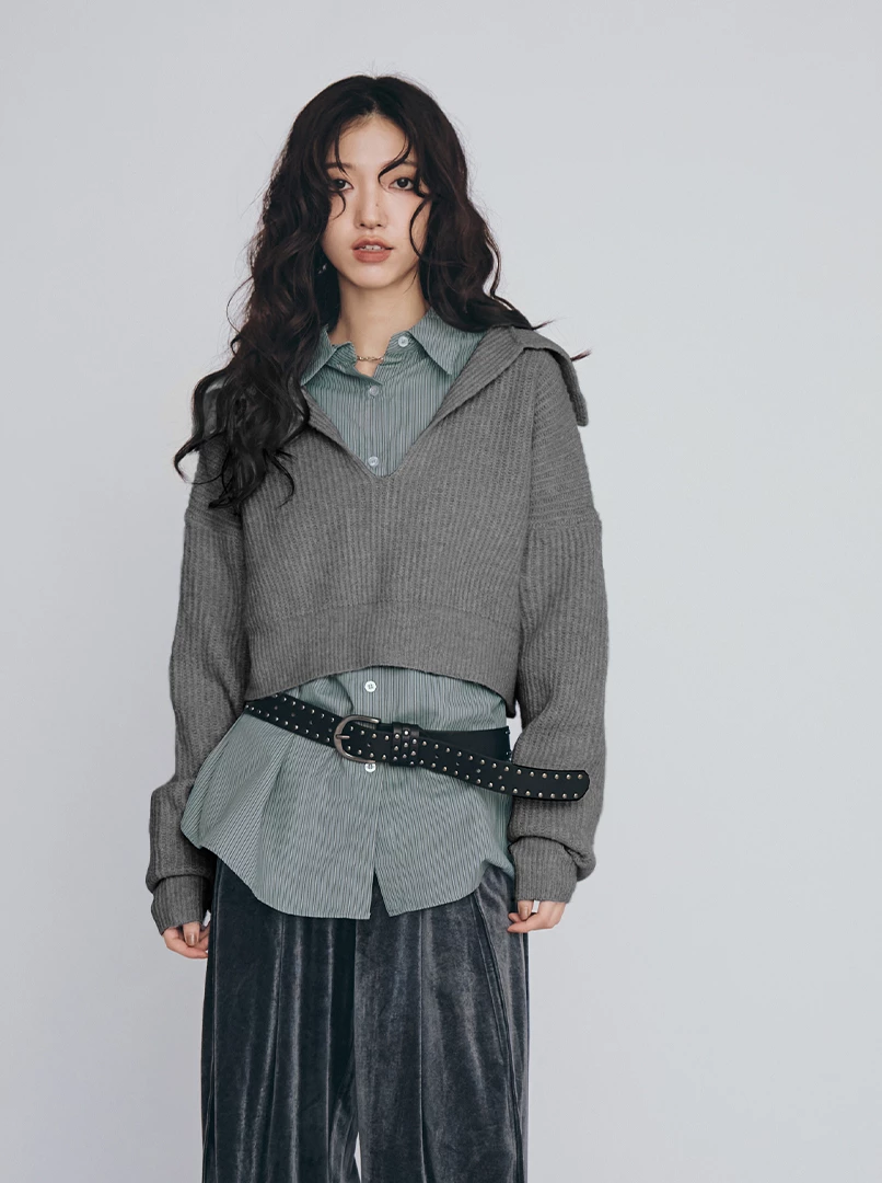 半開領懶洋洋短毛衣