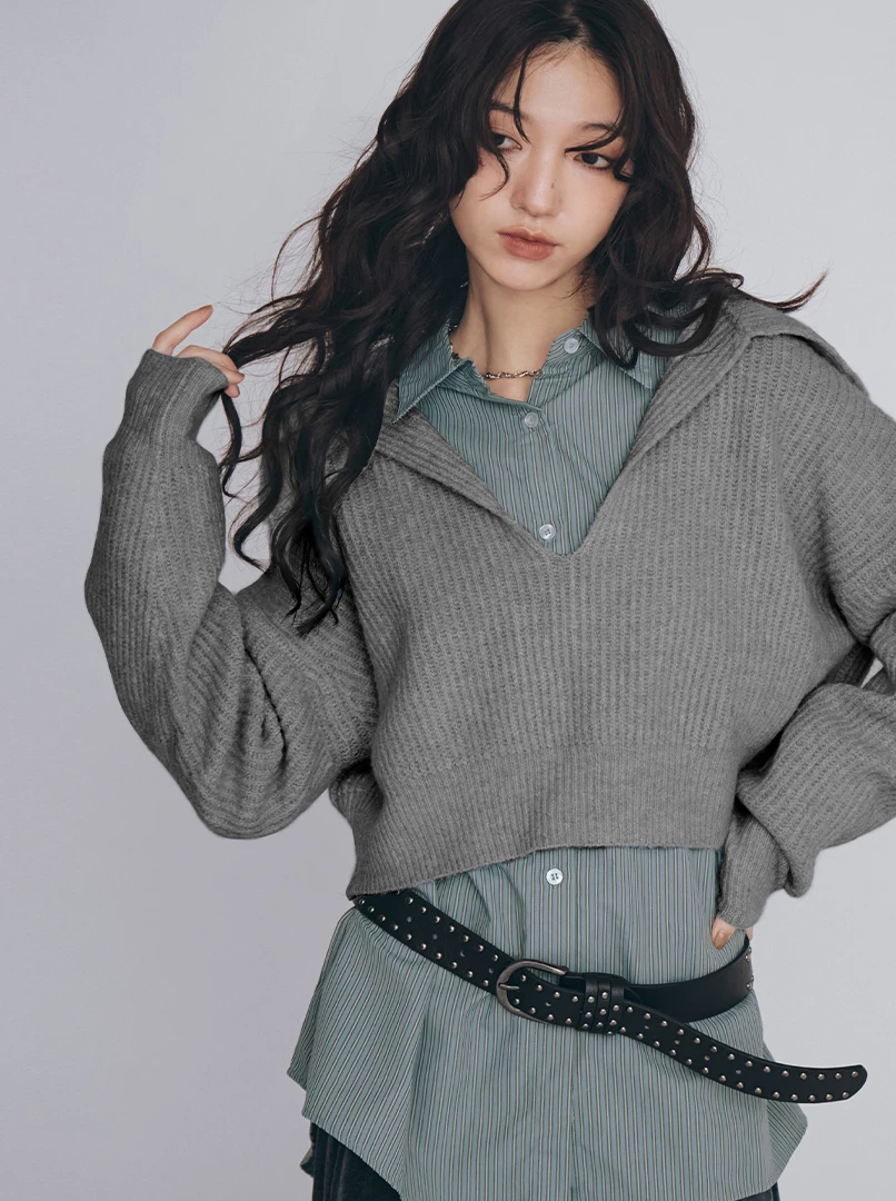 半開領懶洋洋短毛衣