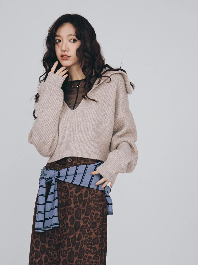 半開領懶洋洋短毛衣