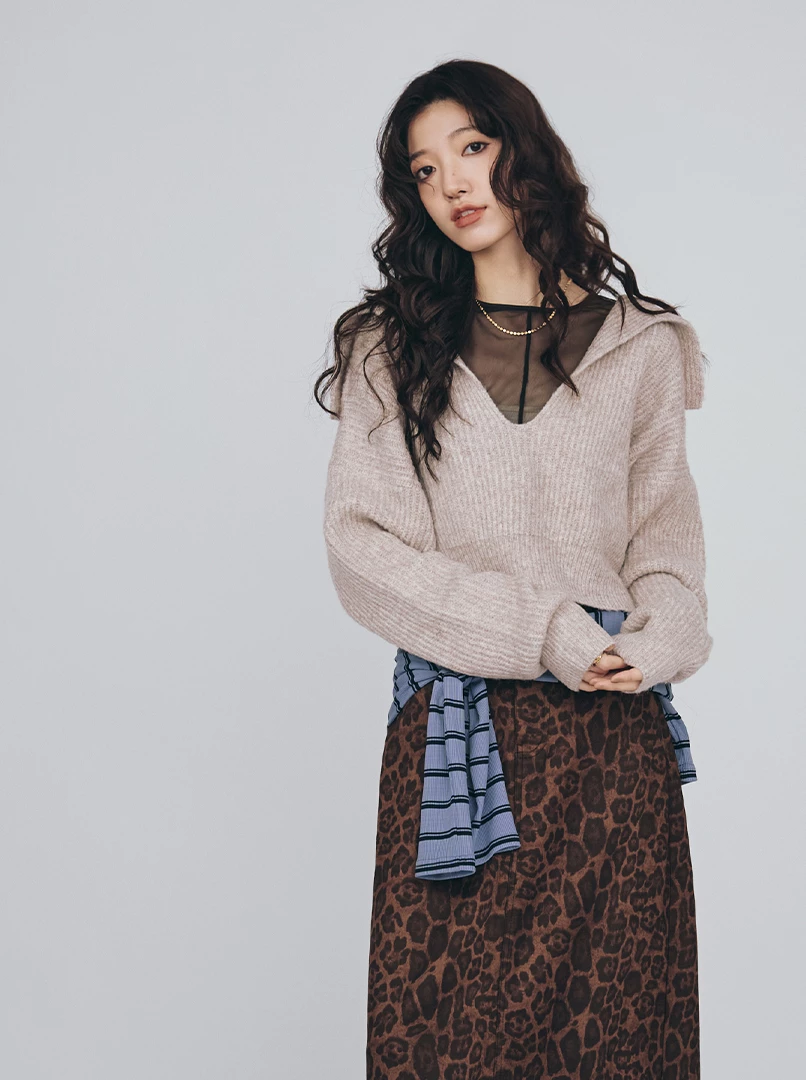 半開領懶洋洋短毛衣