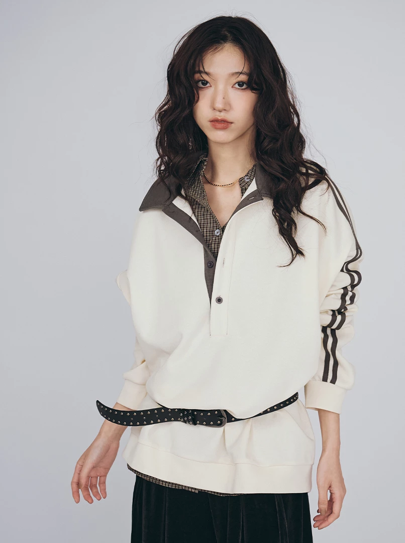 復古三釦POLO領長袖衫