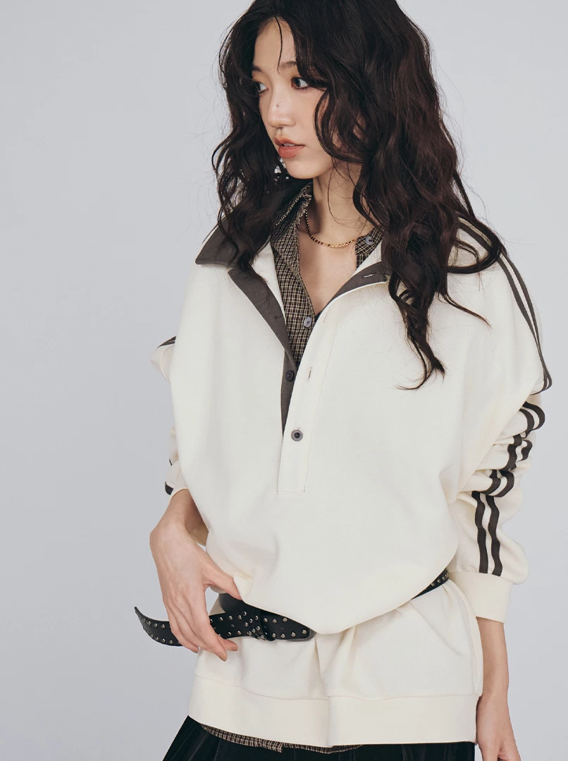 復古三釦POLO領長袖衫