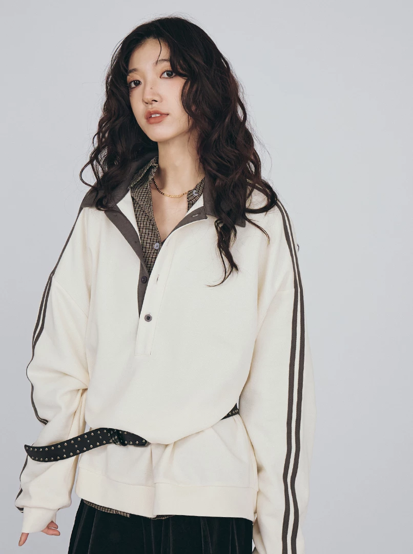 復古三釦POLO領長袖衫