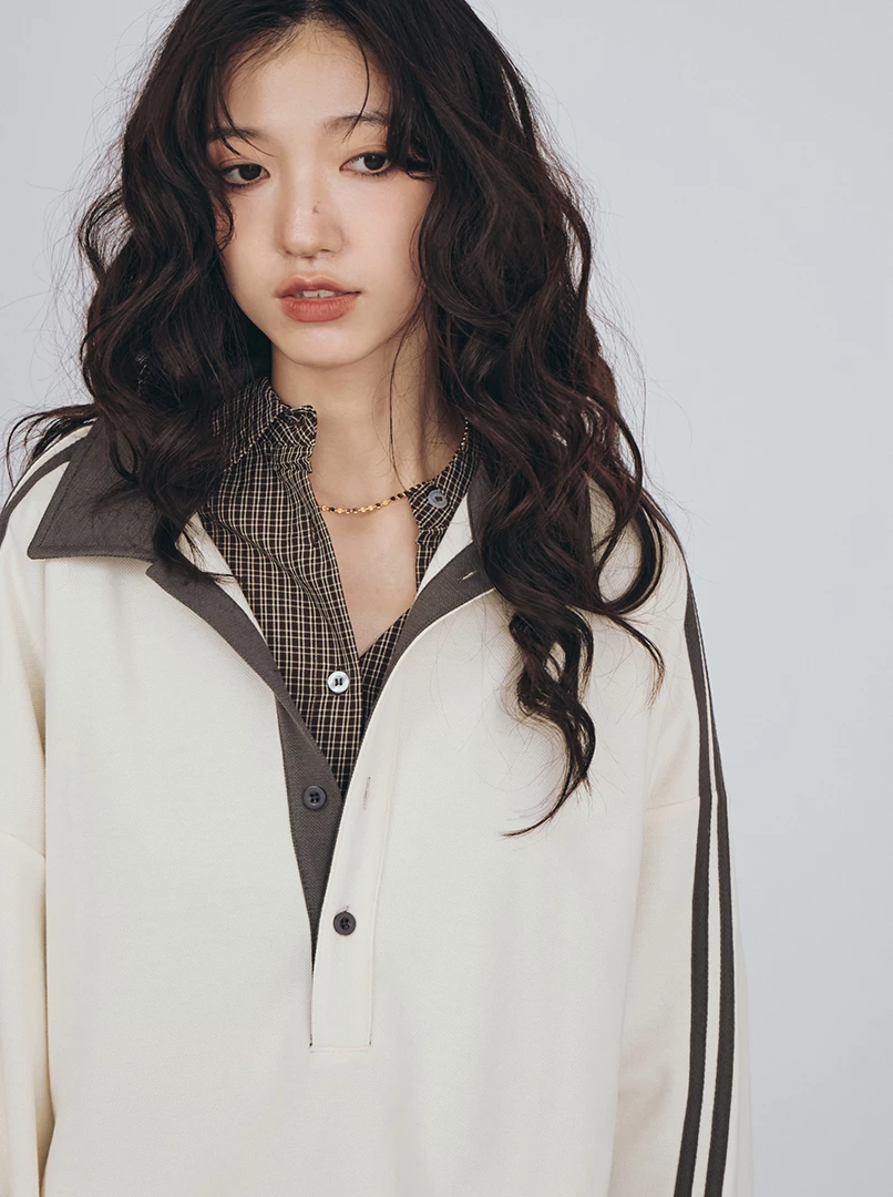 復古三釦POLO領長袖衫