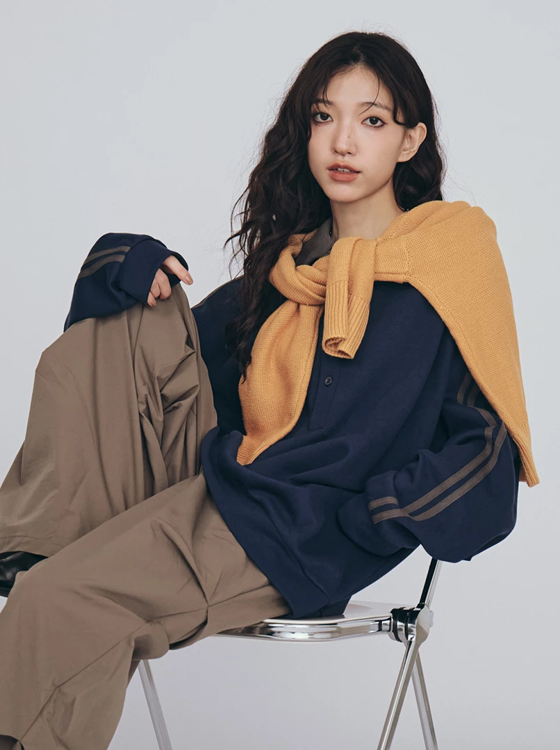 復古三釦POLO領長袖衫