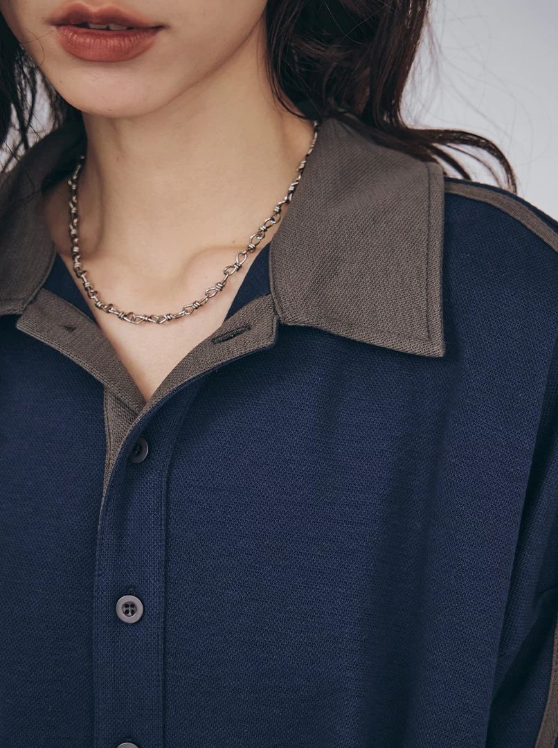 復古三釦POLO領長袖衫