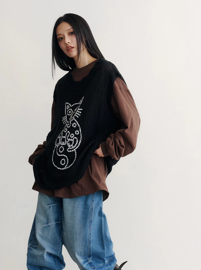 聯名印製圖案背心-Y貓咪