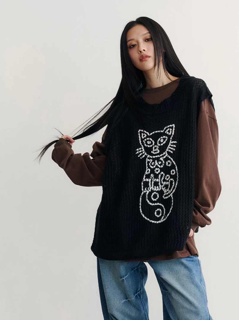 聯名印製圖案背心-Y貓咪