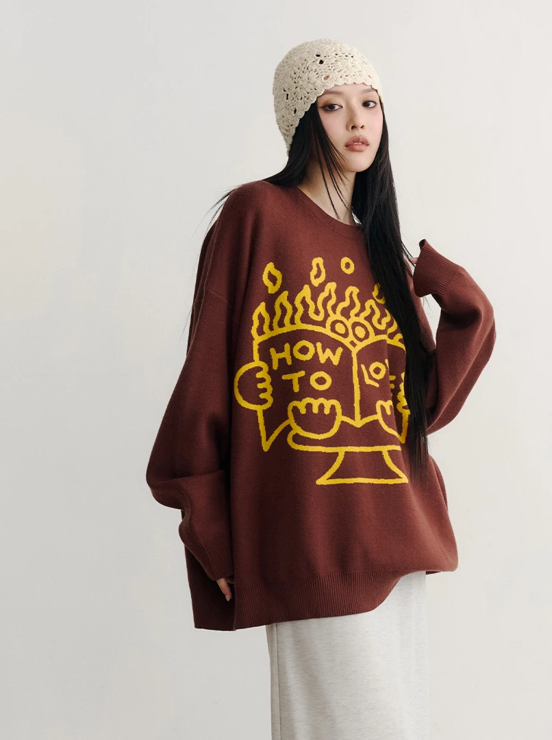 聯名圖案毛衣-Y看書人