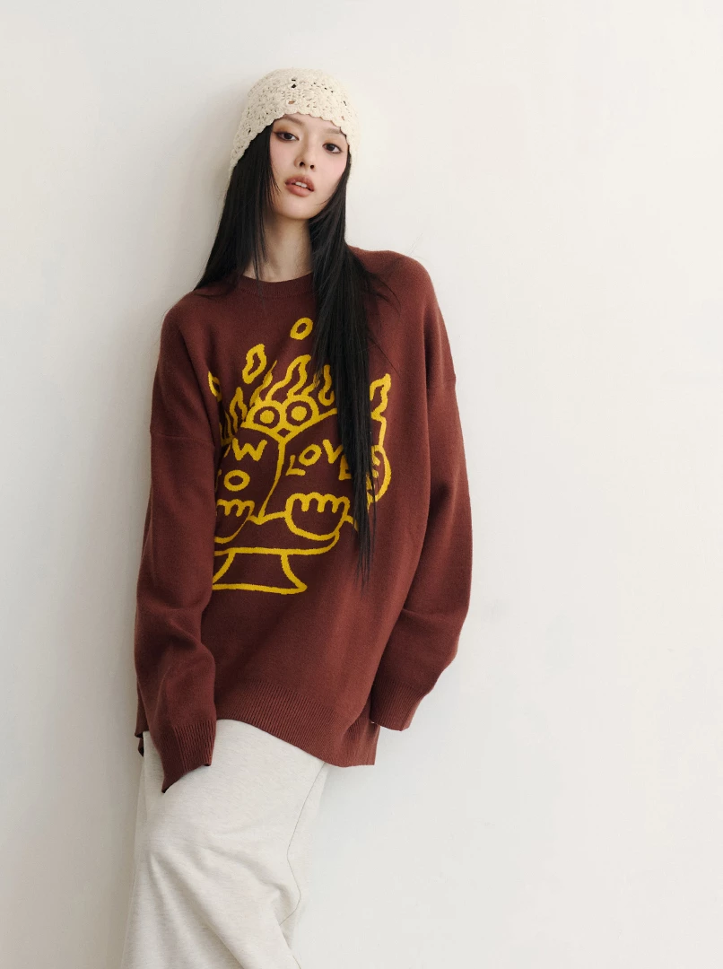 聯名圖案毛衣-Y看書人