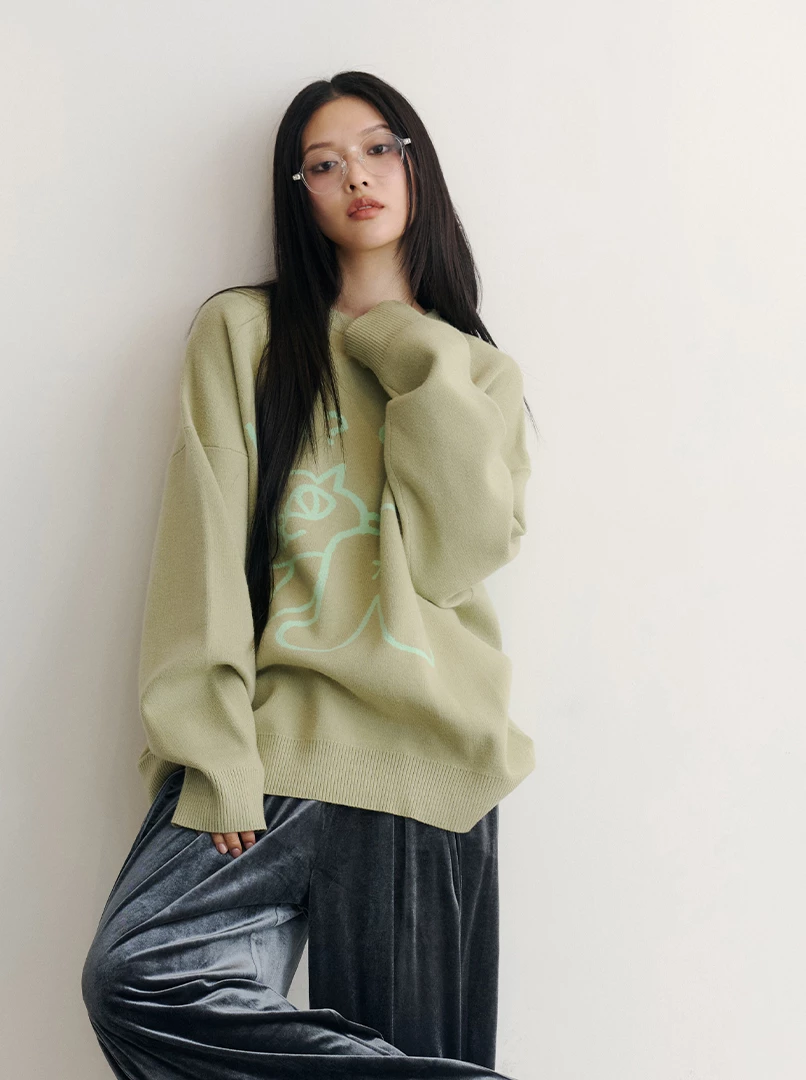 聯名圖案毛衣-S貓咪