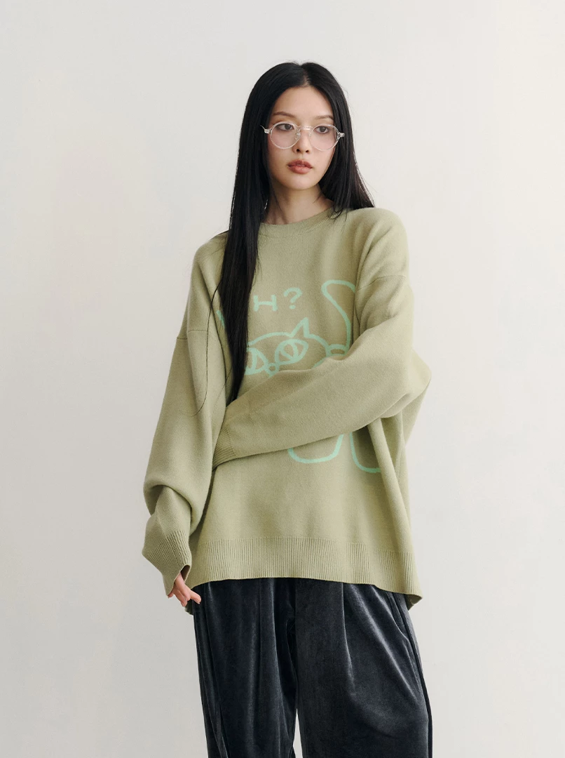 聯名圖案毛衣-S貓咪