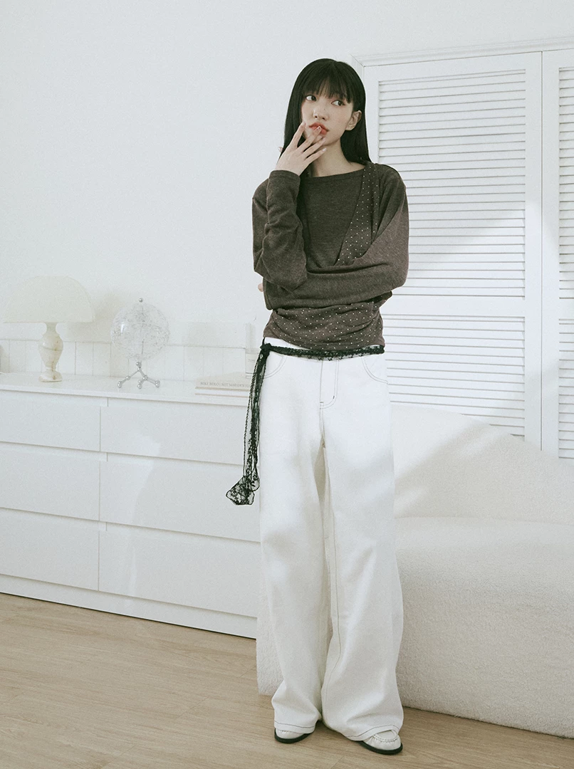 掛脖一字領設計針織上衣