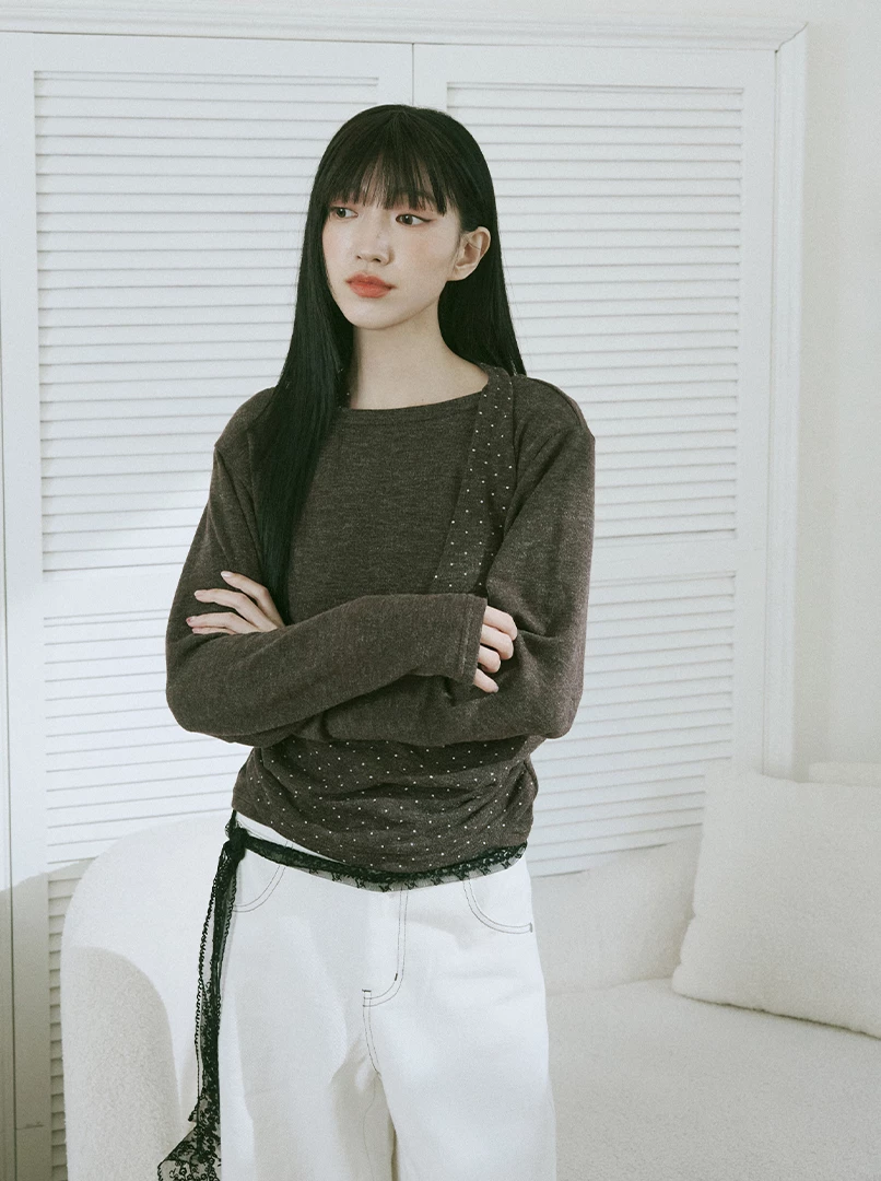 掛脖一字領設計針織上衣