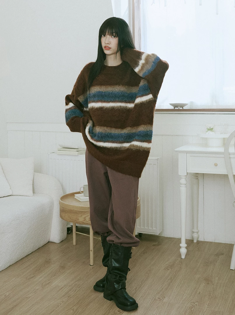 圓領條紋毛衣