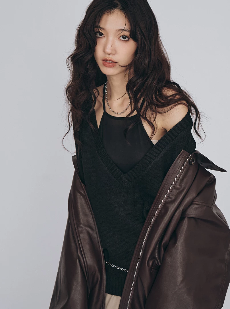 寬鬆短版兩件套毛衣